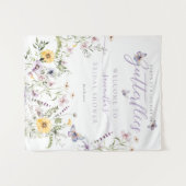 ライフオブバターフライパープルフローラブライダルシャワー タペストリー (正面(横))