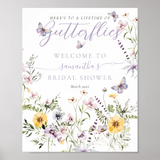 ライフオブバターフライパープルフローラブライダルシャワー ポスター (正面)