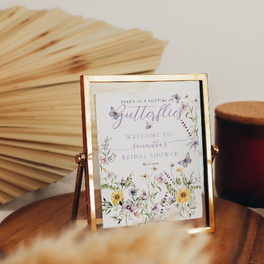 ライフオブバターフライパープルフローラブライダルシャワー ポスター