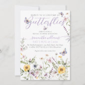 ライフオブバターフライパープルフローラブライダルシャワー 招待状 (正面)