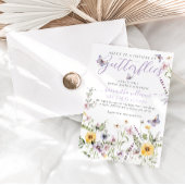 ライフオブバターフライパープルフローラブライダルシャワー 招待状