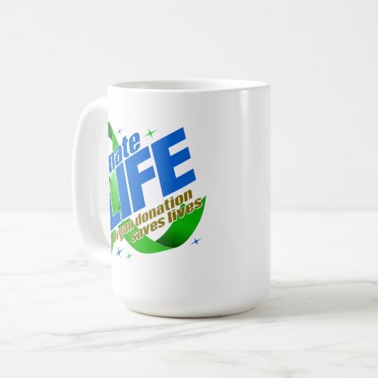 ライフオルガン寄付生活を救供給する コーヒーマグカップ (正面左)