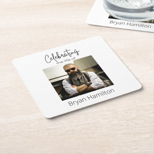 ライフカスタムコースターのシンプル葬儀お祝い スクエアペーパーコースター (アングル)