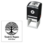 ライフカップル名のフレーム付きカーリーツリー日付 セルフインキングスタンプ (インサイチュ)