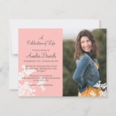 ライフカードの白い花写真お祝い 招待状 (正面)