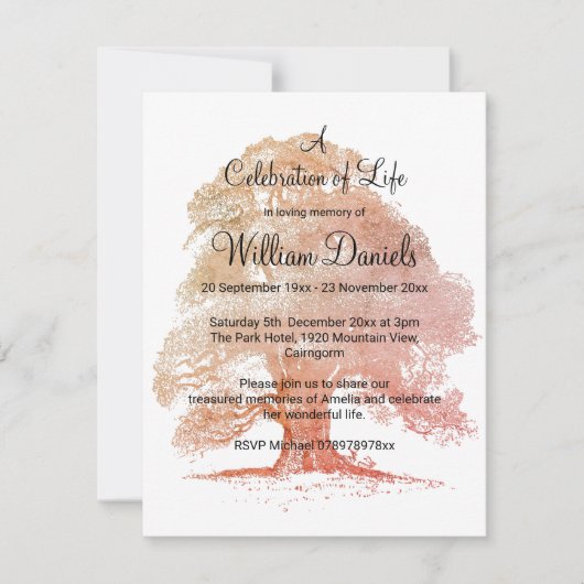 ライフカードの秋お祝いにオークの木 招待状 (正面)