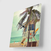 ライフガードステーション |フロリダ スクエア壁時計 (傾斜)