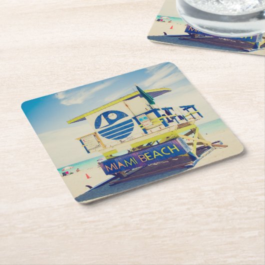 ライフガードタワー|の南ビーチ、マイアミ、Fl スクエアペーパーコースター (アングル)