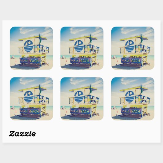 ライフガードタワー |南ビーチ、マイアミ、フロリダ スクエアシール (シート)