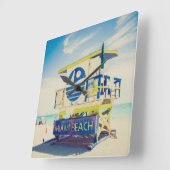 ライフガードタワー |南ビーチ、マイアミ、フロリダ スクエア壁時計 (傾斜)