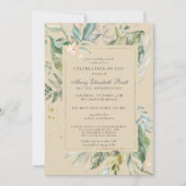 ライフグリーンモダン金ゴールド植物学のお祝い 招待状 (正面)