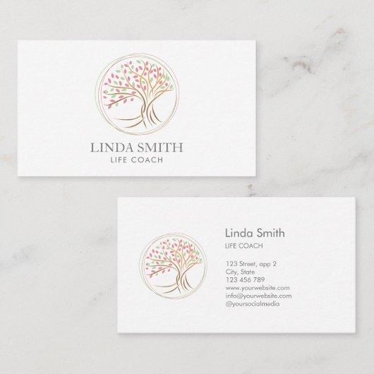 ライフコーチセラピストスパウェルネス化粧品ツリー 名刺 (正面/裏面)
