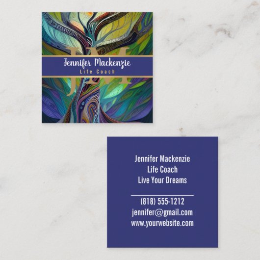 ライフコーチセラピストレインボーツリーオブライフ スクエア名刺 (正面/裏面)