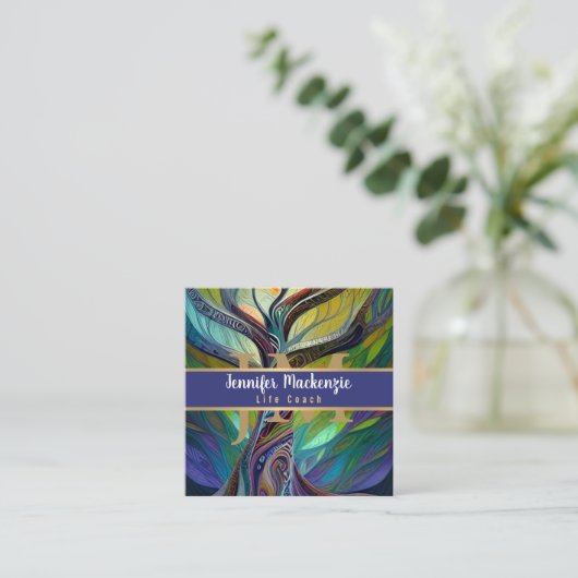 ライフコーチセラピストレインボーツリーオブライフ スクエア名刺 (スタンド正面)