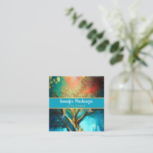 ライフコーチセラピストレインボーツリーオブライフ スクエア名刺 (スタンド正面)