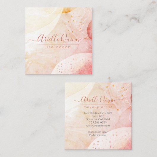 ライフコーチ抽象芸術水の色の形状バラスクリプト スクエア名刺 (正面/裏面)