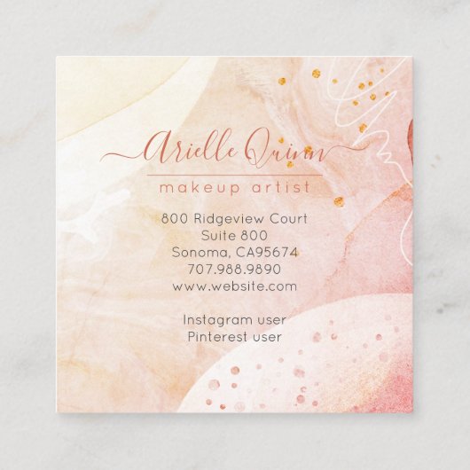 ライフコーチ抽象芸術水の色の形状バラスクリプト スクエア名刺 (裏面)