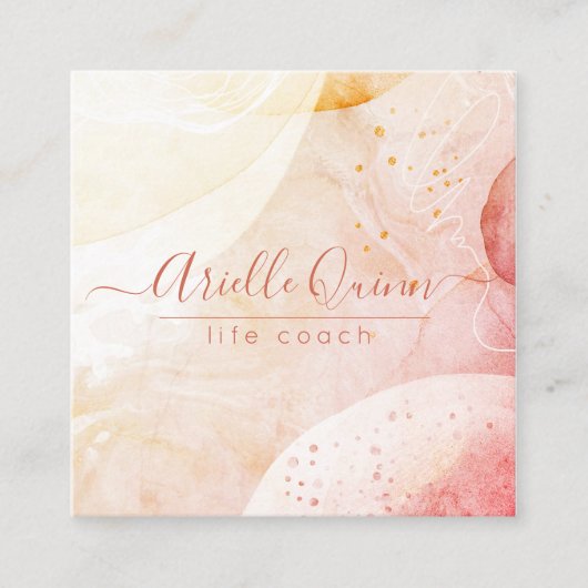ライフコーチ抽象芸術水の色の形状バラスクリプト スクエア名刺 (正面)