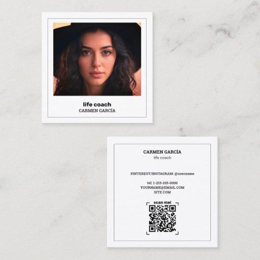 🌱 ライフコーチ オーダーメイドQR＆写真 スクエア名刺 (正面/裏面)