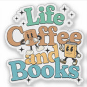 ライフコーヒーと本の本好き シール (正面)