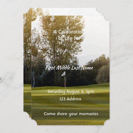 ライフゴルファーのゴルフコースゴルフお祝い 招待状 (正面/裏面)