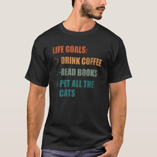 ライフゴール飲み読喫茶本Pet All The Cat Tシャツ (正面)