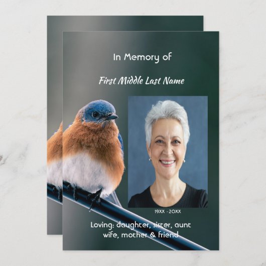 ライフサービスのお祝いブルーバードガーデンバード 招待状 (正面/裏面)