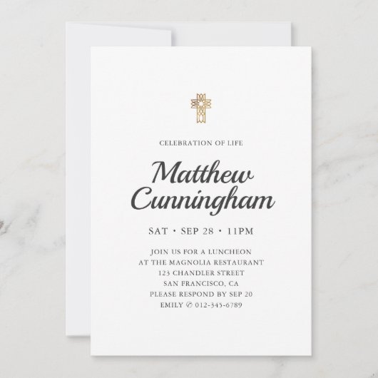 ライフシンプル金ゴールドフェイククロスお祝い 招待状 (正面)