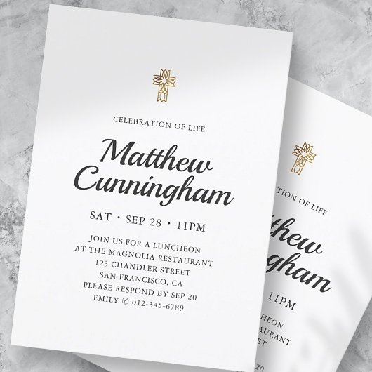 ライフシンプル金ゴールドフェイククロスお祝い 招待状