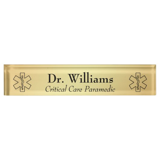 ライフスターEMTパラメディックパーソナライズドEMSゴールド デスクネームプレート (正面)