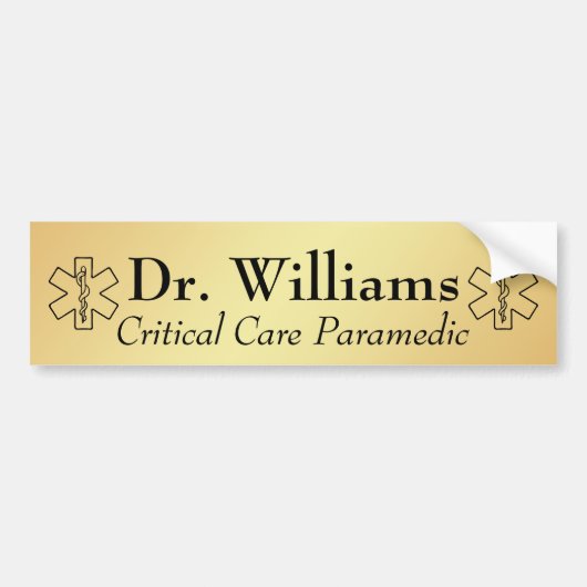 ライフスターEMTパラメディックパーソナライズドEMSゴールド バンパーステッカー (正面)
