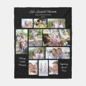 ライフス美しい瞬間11写真コラージュブラック フリースブランケット (正面)