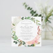 ライフセレブレーションの葬儀 ピンク 白 ローズ フラワー 招待状 (スタンド正面)