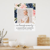 ライフセレブレーション ネイビー ピンク フローラル フォト ポスター (キッチン)