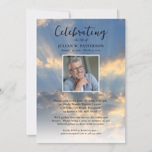 ライフセレブレーション フォト スカイ 雲 葬儀 招待状 (正面)
