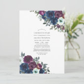 ライフセレブレーション フォト プラム ネイビー フラワーズ 招待状 (スタンド正面)