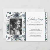 ライフセレブレーション ブルー フラワーフォト 招待状 (正面)