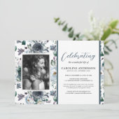 ライフセレブレーション ブルー フラワーフォト 招待状 (スタンド正面)