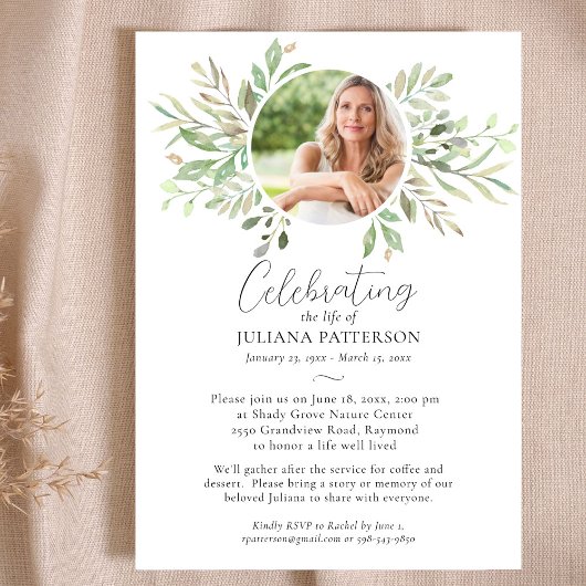 ライフセレブレーション ボタンカルグリーン葬儀 フォト 招待状