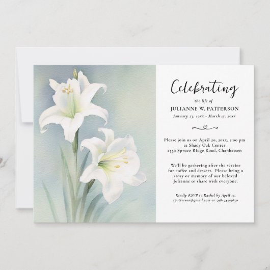 ライフセレブレーション 水彩 リリー 花 お別れ会 招待状 (正面)