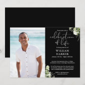 ライフセレブレーション 緑の花 葬儀 フォト 招待状 (正面/裏面)