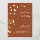 ライフタイムバタフライテラコッタ金ゴールドブライダルシャワー 箔招待状 (正面)