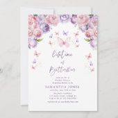 ライフタイムバタフライピンクパープルブライダルシャワー 招待状 (正面)