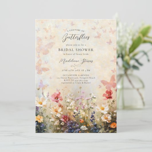 ライフタイムバタフライピーチワイルドフラワーブライダルシャワー 招待状 (スタンド正面)