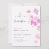 ライフタイムバタフライロマンチックピンクブライダルシャワー 招待状 (正面)