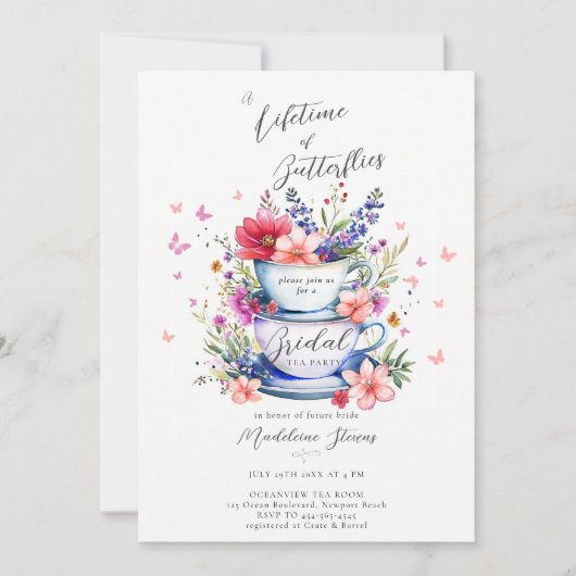 ライフタイムバタフライワイルドガーデンティーブライダルシャワー 招待状 (正面)