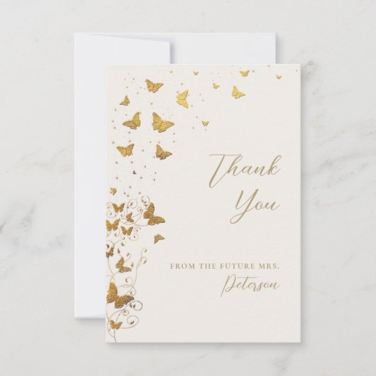 ライフタイム蝶アイボリー金ゴールドシックブライダルシャワー サンキューカード (正面)