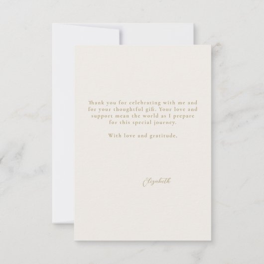 ライフタイム蝶アイボリー金ゴールドシックブライダルシャワー サンキューカード (裏面)