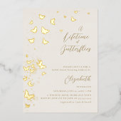 ライフタイム蝶アイボリー金ゴールドシックブライダルシャワー 箔招待状 (正面)