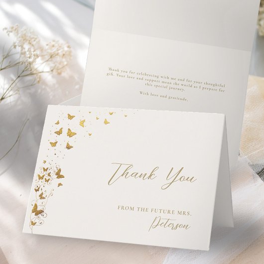ライフタイム蝶アイボリー金ゴールドフォールドブライダルシャワー サンキューカード